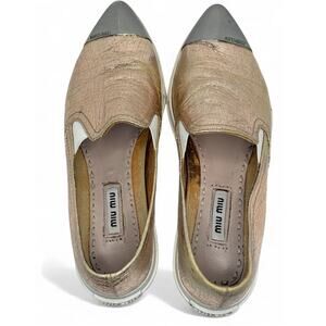 Miu miu metallic silver pink and gold slip on sneaker